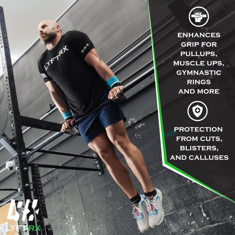 LYFT-RX Valiant Grips, Rubber Coated, No-Hole Fingerless Hand/Palm Grips w/Heavy-Duty Wrist Strap, Non-Slip, No Chalk Needed, for Weightlifting, Gym, Cross Fitness, Pull-Ups, Gymnastics - Image 2